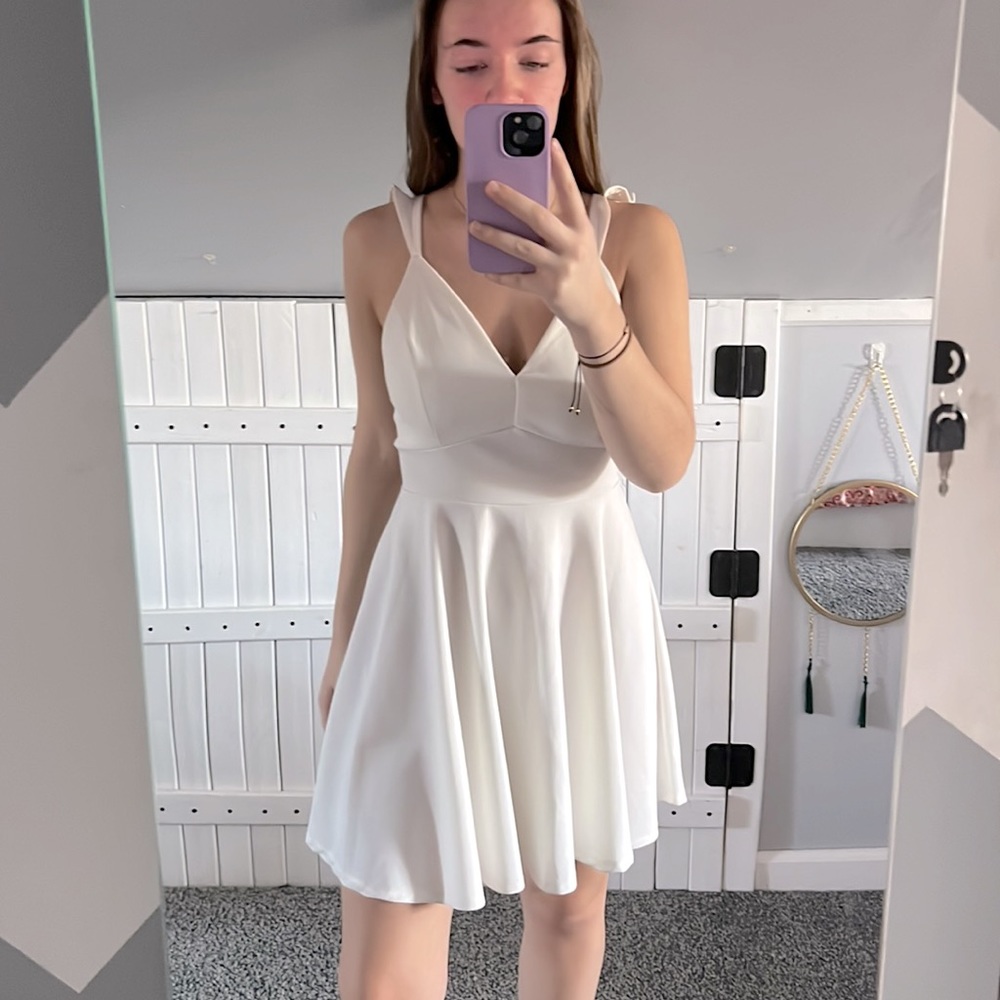 white open back dress